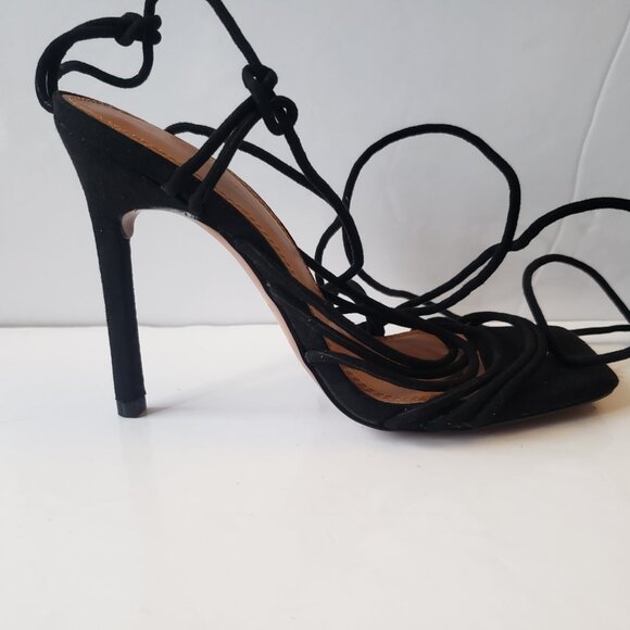 ASOS DESIGN Nina strappy tie leg heeled sandals in black size 5 - Picture 7 of 15